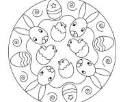 Coloriage Quatre lapins P&acirc;ques mandala