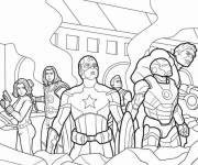 Coloriage Les Avengers combattant l'ennemi