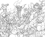 Coloriage Sc&egrave;ne de bataille des Avengers Marvel