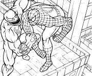 Coloriage Sc&egrave;ne de bataille entre Batman et Venom du film Marvel