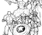 Coloriage Sc&egrave;ne de combat des Avengers de Marvel