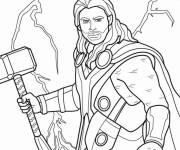 Coloriage Thor de Marvel Avengers tenant son marteau
