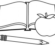 Coloriage Matériel Scolaire et Pomme