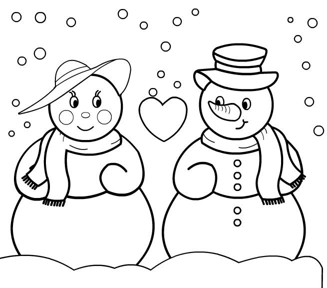 Coloriage Bonhomme de Neige en Hiver dessin gratuit à imprimer