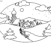 Coloriage et dessins gratuit Paysage d'Hiver à découper à imprimer