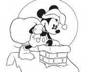 Coloriage Mickey apporte les cadeaux Noel