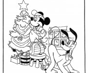 Coloriage et dessins gratuit Mickey et Dingo Noel à imprimer