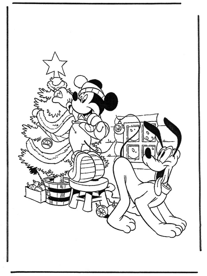 Coloriage et dessins gratuits Mickey et Dingo Noel à imprimer
