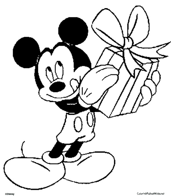 Coloriage et dessins gratuits Mickey et les cadeaux de Père Noël à imprimer