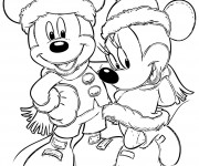 Coloriage Mickey et Minnie Noel &agrave; d&eacute;corer