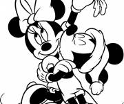 Coloriage Mickey et Minnie s'embrassent sous le gui
