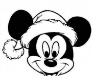 Coloriage Tête de Mickey en portant le bonnet de  Noel