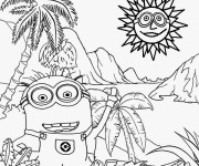 Coloriage Minion K&eacute;vin dans La Nature