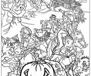 Coloriage Fête monstres d'Halloween réunis