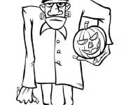 Coloriage Frankenstein avec la citrouille