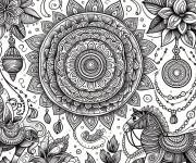 Coloriage Animaux et d&eacute;corations indiennes