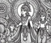 Coloriage Enfants et motifs indiens