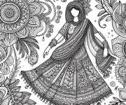 Coloriage Femme et &eacute;l&eacute;ments indiens
