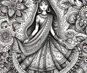 Coloriage Femme indienne &agrave; motifs indiens