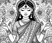 Coloriage Fille indienne &agrave; motifs indiens