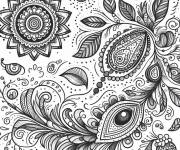 Coloriage Plume de paon et des motifs indiens