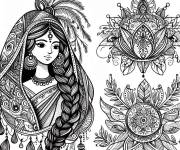 Coloriage Princesse indienne &agrave; motif