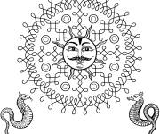 Coloriage Soleil &agrave; motif indien avec deux serpents
