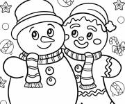 Coloriage Bonhomme de neige et bonhomme en pain d'&eacute;pice &agrave; No&euml;l