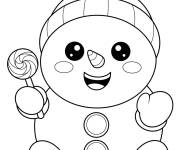 Coloriage Bonhomme de neige souriant tenant une sucette