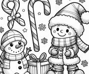 Coloriage Canne de sucre et bonhomme de neige