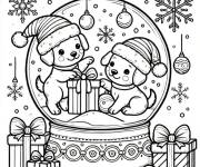 Coloriage chiots et cadeaux