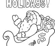 Coloriage Contour du P&egrave;re No&euml;l dans son tra&icirc;neau