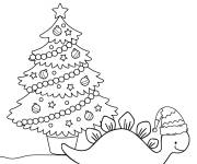 Coloriage Dinosaures et sapin de Noel