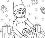 Coloriage Elfe de No&euml;l avec des cannes de bonbon