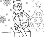 Coloriage Elfe sur l'&eacute;tag&egrave;re &agrave; th&egrave;me de No&euml;l