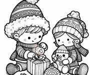 Coloriage Fr&egrave;re et soeur en saison des vacances