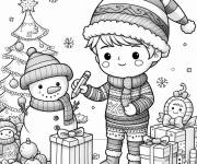 Coloriage Gar&ccedil;on en bonnet de p&egrave;re noel