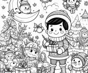 Coloriage Gar&ccedil;on en tenu de p&egrave;re no&euml;l en maternelle