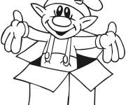 Coloriage et dessins gratuit Lutin de Noel sortant d'une boite à imprimer