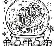 Coloriage No&euml;l tra&icirc;neau et cadeaux en maternelle