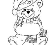 Coloriage Nounours No&euml;l en maternelle