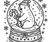 Coloriage Ours polaire et canne en sucre pour Noel