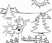 Coloriage Paysage de Renne de Noel en noir et blanc