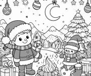 Coloriage Paysage neigeux festif en noel