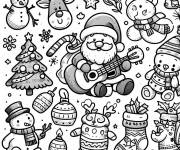 Coloriage P&egrave;re noel avec le guitare &agrave; motif maternelle