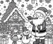 Coloriage P&egrave;re Noel devant la maison en maternelle