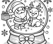 Coloriage P&egrave;re No&euml;l et renne en maternelle