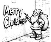 Coloriage P&egrave;re No&euml;l graphique urbain
