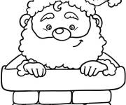 Coloriage P&egrave;re No&euml;l mignon descendant une chemin&eacute;e