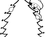 Coloriage et dessins gratuit Pere Noel se cache derri&egrave;re le sapin à imprimer
